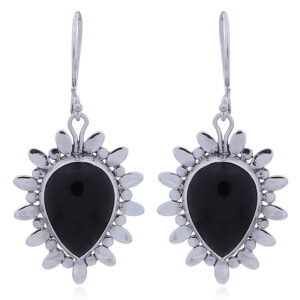 A pair of vintage sterling silver gemstone earrings black agate