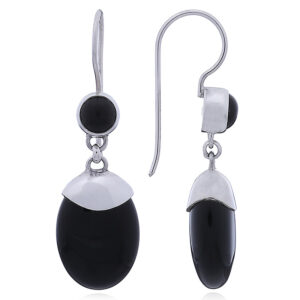 A pair of black agate earrings oval & round cabochons drops