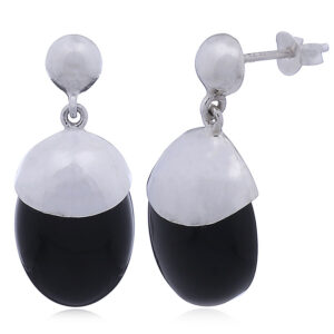 A pair of glossy ovals ear studs black agate gemstone earrings