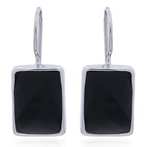 A pair of rectangular facet cut black agate 925 silver earrings
