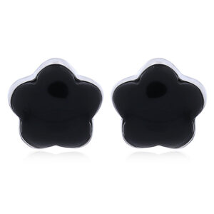 A pair of sterling silver gemstone flower earrings glossy black agate