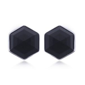 A pair of sterling silver hexagon faceted black agate stud earrings