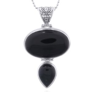 925 Silver Gemstone Pendant Oval & Drop Shaped Black Agate