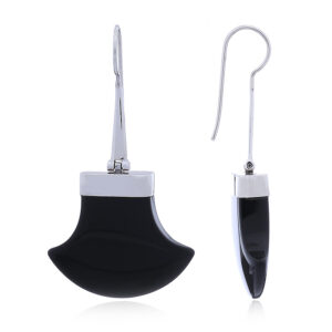 A pair of extravagant design black agate fan cut drop earrings
