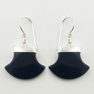 A pair of generously curved fans black agate gemstone silver earrings