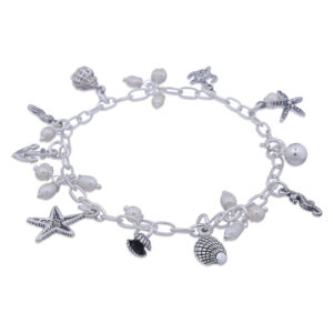 A stunning freshwater pearls with charms sterling silver bracelet