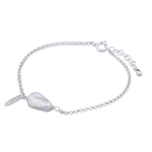 A sterling silver rollo chain bracelet single freshwater pearl