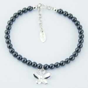 A swarovski crystal pearl bracelet cast silver butterfly charm