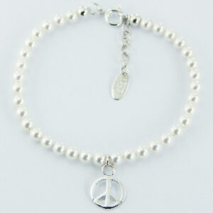 A swarovski crystal pearl bracelet polished silver peace charm