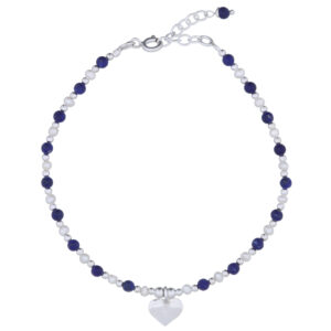 A gemstone and pearl bead bracelet with silver heart charm