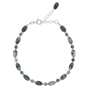 An adjustable grass agate and sterling silver bead bracelet