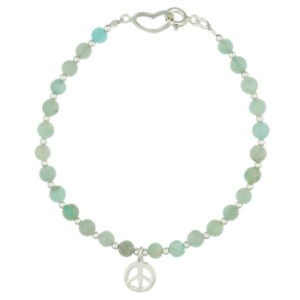A beaded amazonite bracelet peace sign and heart spring ring clasp