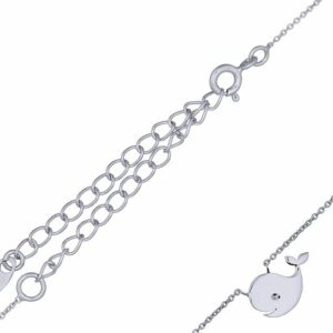 A sterling silver whale bracelet with cable chain
