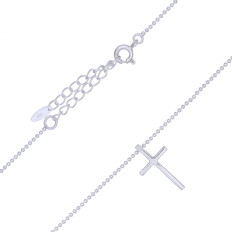 A latin cross sterling plain silver bead chain necklace