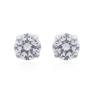 A pair of four mm round white cz stud 925 silver earrings