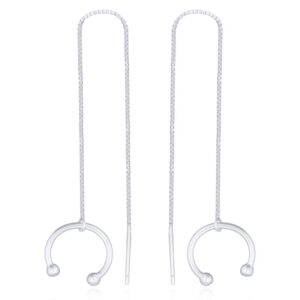 A pair of opened circle cuff with chain threader 925 silver earrings