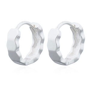 A pair of honey comb hoop huggie silver earrings