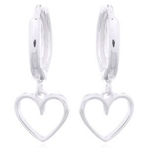 A pair of heart on 925 silver huggie hoop earrings