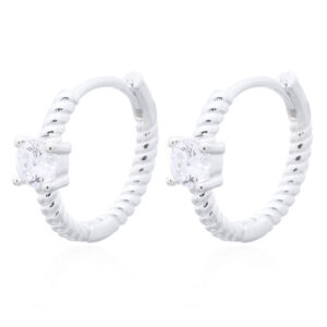A pair of white cz on twisted 925 silver huggie hoop earrings