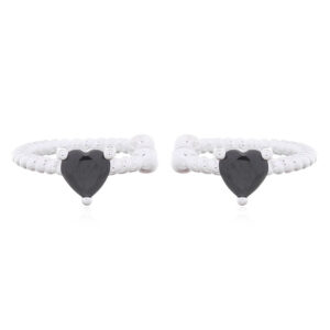 A pair of mini heart black cz on twisted silver cuff earrings