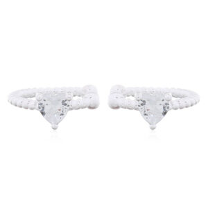 A pair of mini heart white cz on twisted silver cuff earrings