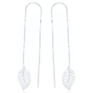 A pair of 925 sterling silver leaf threader earrings