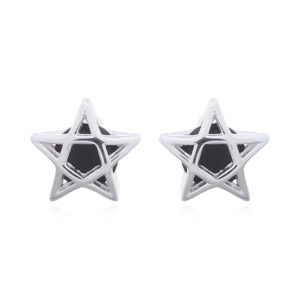 A pair of tiny pentagram star with black cz stud earrings 925 silver