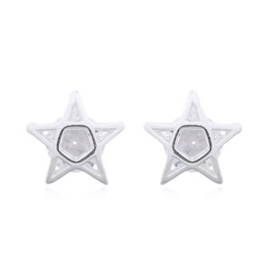 A pair of tiny pentagram star with white cz stud earrings silver