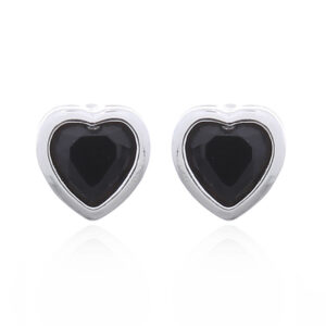 A pair of dainty heart black cubic zirconia stud earrings 925 silver