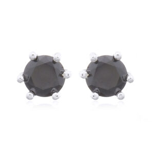 A pair of 925 silver six mm round black cz stud earrings