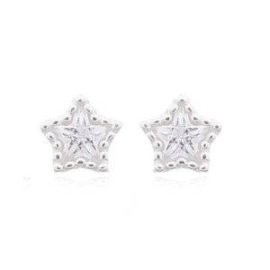 A pair of mini sparkling star with white cz 925 silver stud earrings
