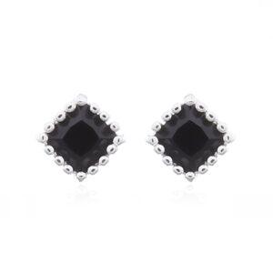 A pair of mini square black cz sterling sliver stud earrings