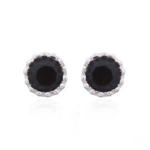A pair of faceted mini black cubic zirconia 925 stud earrings silver