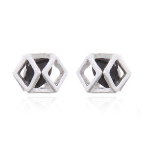 A pair of tiny polyhedron shape with black cz stud earrings 925 silver