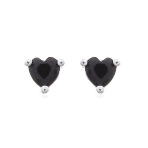 A pair of minimalist black cz heart stud silver earrings