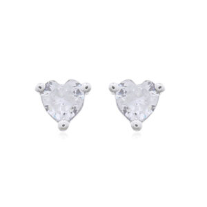 A pair of minimalist white cz heart stud silver earrings