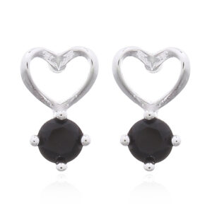 A pair of elegant cz black with 925 silver heart stud earrings
