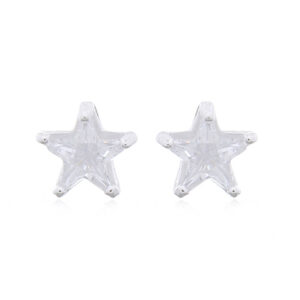 A pair of pave star five mm white cz stud earrings 925 silver