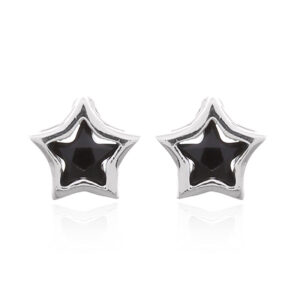 A pair of little star champ stud earrings with black cubic zirconia