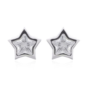 A pair of little star champ stud earrings with white cubic zirconia