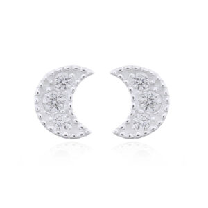 A pair of tiny crescent moon 925 stud earrings with cubic zirconia white