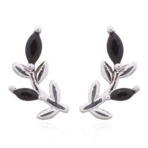 A pair of curvy leaf 925 silver with black cubic zirconia stud earrings