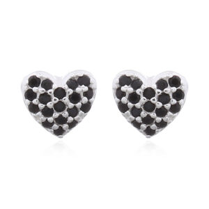 A pair of little heart stud earrings silver with black cubic zirconia