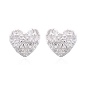 A pair of little heart stud earrings silver with cubic zirconia white