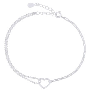 A heart centered in bead and paperclip chain bracelet 925 silver