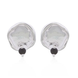 A pair of unique rounded square black cz stud earrings 925 silver