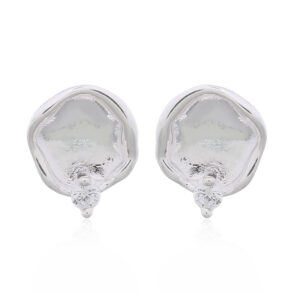A pair of unique rounded square white cz stud earrings 925 silver