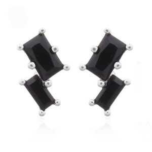 A pair of dainty black cz bars silver stud earrings