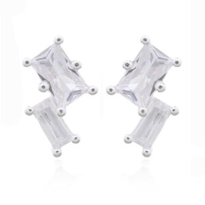 A pair of dainty white cz bars silver stud earrings