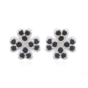 A pair of tiny elegant clover flower black cz studs 925 silver